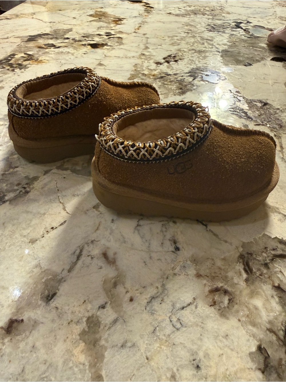 UGG Toddler size 4 Chestnut Suede Slip-On Shearling Slippers